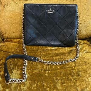 NWOTags Kate Spade Black Quilted Leather Shoulder to Crossbody Chain Bag